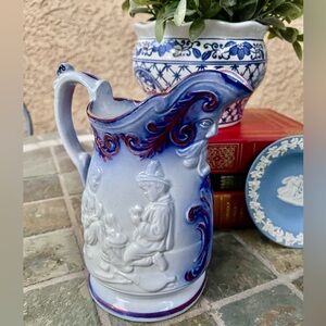 Antique Pitcher Earthenware Pitcher Jug Flow Blue & Luster Victorian c1850